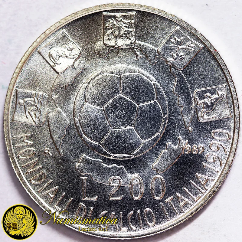 ITALIA 200 Lire 1989 Mondiali calcio 1990 Ag.835 5,00 g #3110