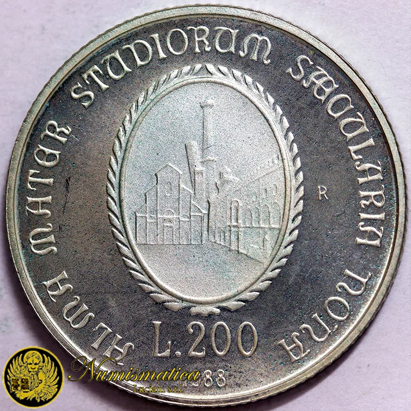 ITALIA 200 Lire 1988 Università di Bologna Ag.835 5,00 g #3115