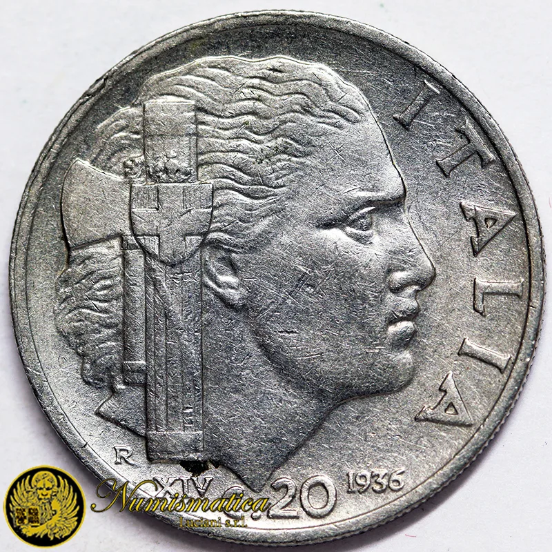 ITALIA 20 Centesimi 1936 BB Anno XIV Nichel 4,00 g Molto Raro #3029