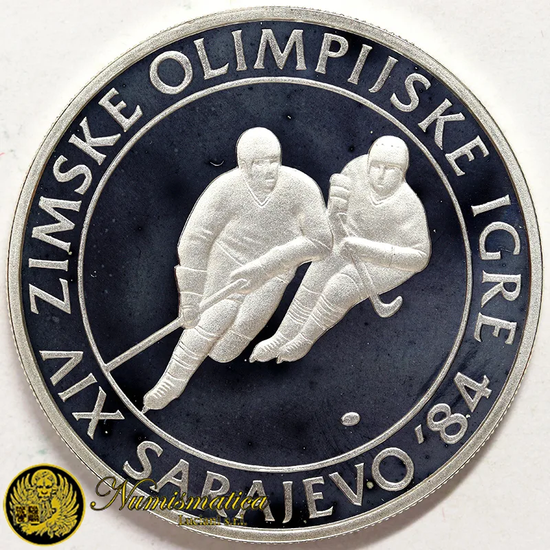 YUGOSLAVIA 100 Dinara 1982 Hockey Olimpiadi Sarajevo 1984 PROOF Ag.925 13,00 g #4433