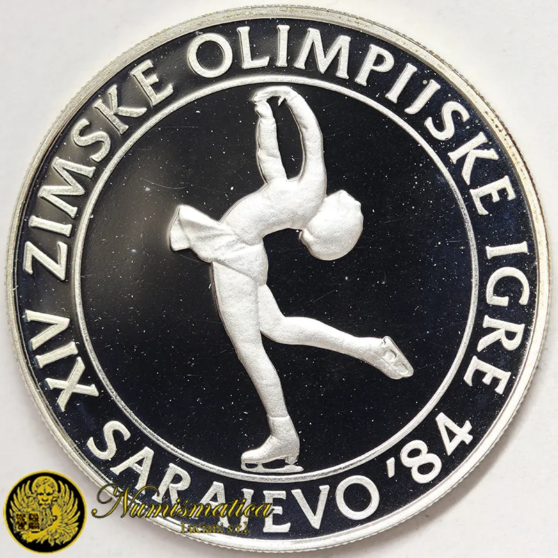 YUGOSLAVIA 100 Dinara 1983 Pattinaggio di figura Olimpiadi Sarajevo 1984 PROOF Ag.925 13,00 g #4434