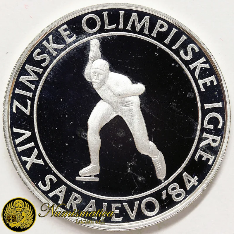 YUGOSLAVIA 100 Dinara 1984 Pattinaggio di velocità Olimpiadi Sarajevo 1984 PROOF Ag.925 13,00 g #4437