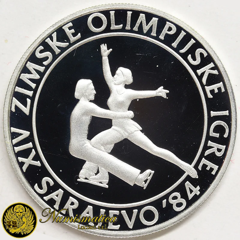 YUGOSLAVIA 100 Dinara 1984 Pattinaggio di figura Olimpiadi Sarajevo 1984 PROOF Ag.925 13,00 g #4351