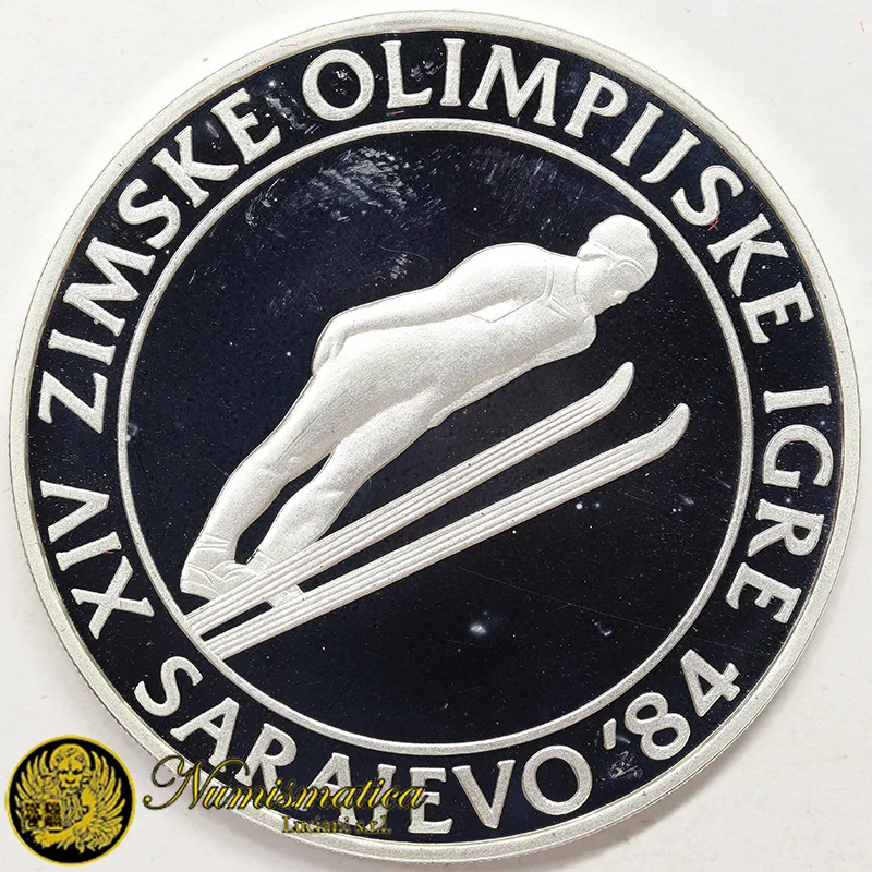 YUGOSLAVIA 500 Dinara 1983 Salto con gli Scii Olimpiadi Sarajevo 1984 PROOF Ag.925 23,00 g #8053