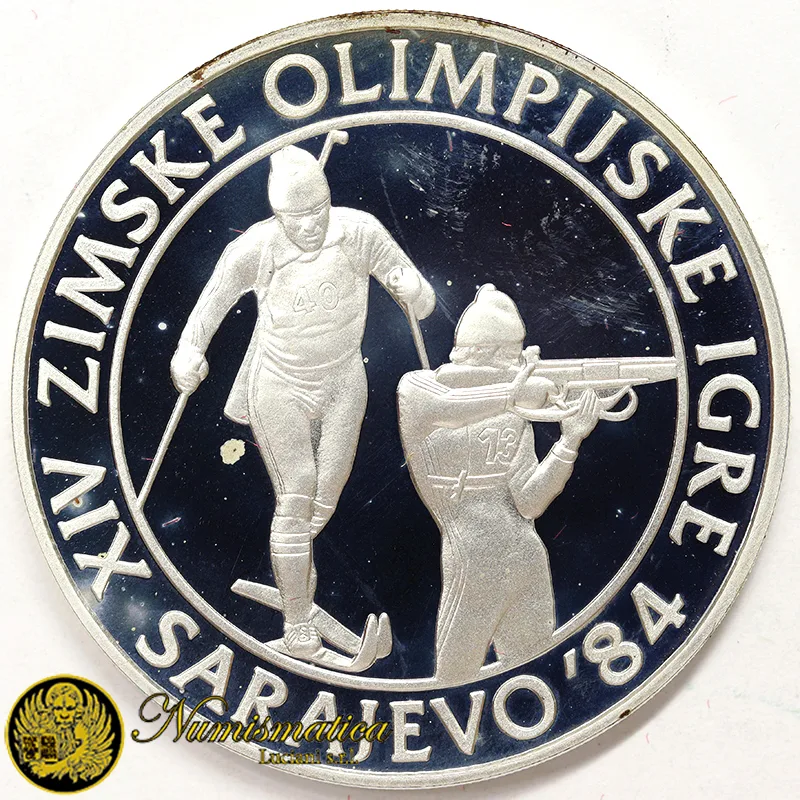 YUGOSLAVIA 500 Dinara 1983 Biathlon Olimpiadi Sarajevo 1984 PROOF Ag.925 23,00 g #8054