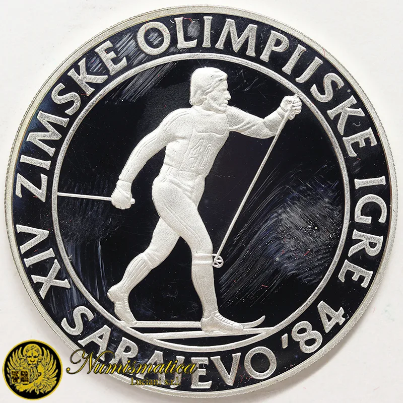 YUGOSLAVIA 500 Dinara 1984 Scii di fondo Olimpiadi Sarajevo 1984 PROOF Ag.925 23,00 g #8055