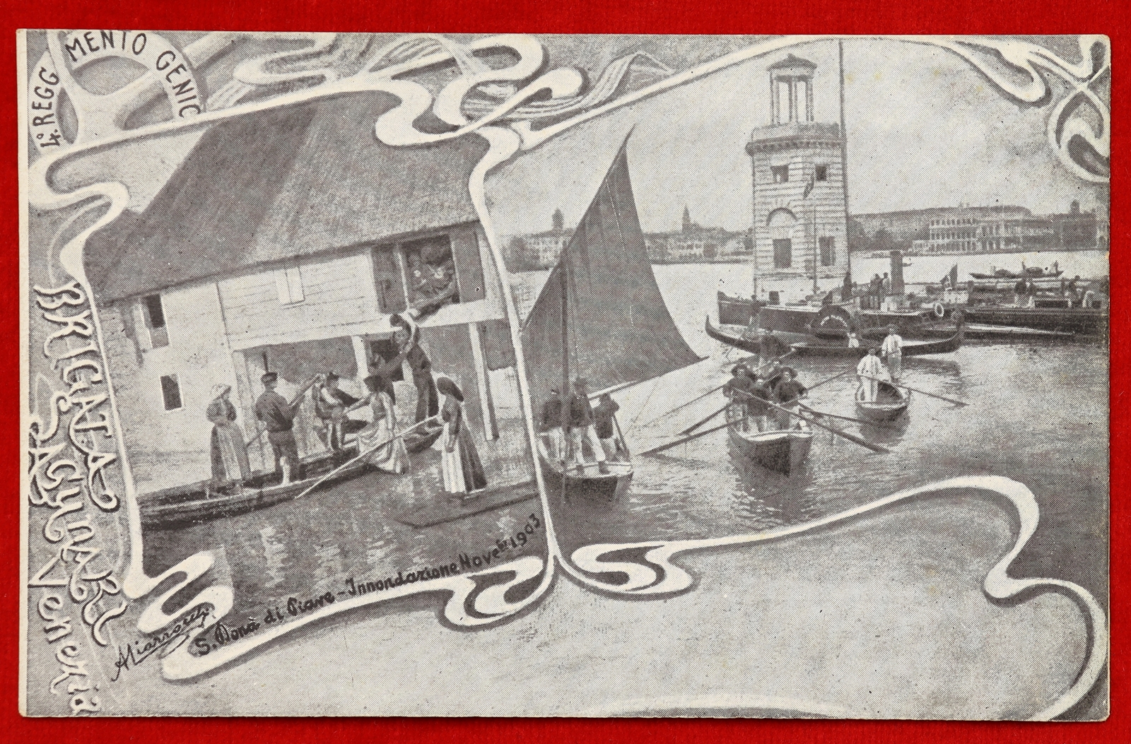 Ricordo BRIGATA LAGUNARI VENEZIA S. Donà di Piave Inondazione 1904 NV f/p #17279