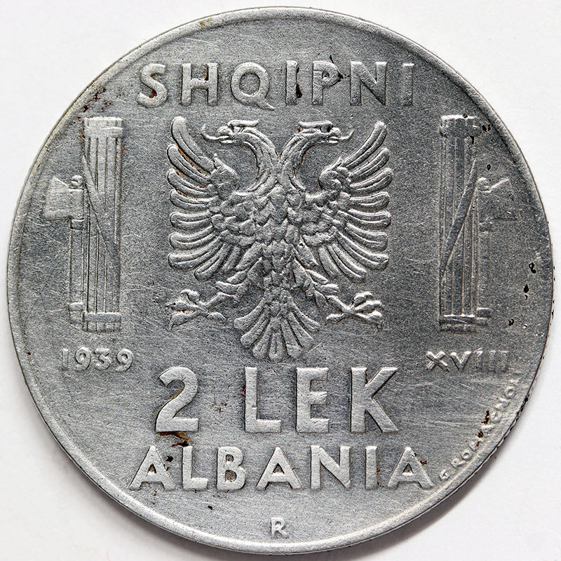 ALBANIA 2 Lek 1939 Zecca Roma Acmonital Antimagnetica #4984