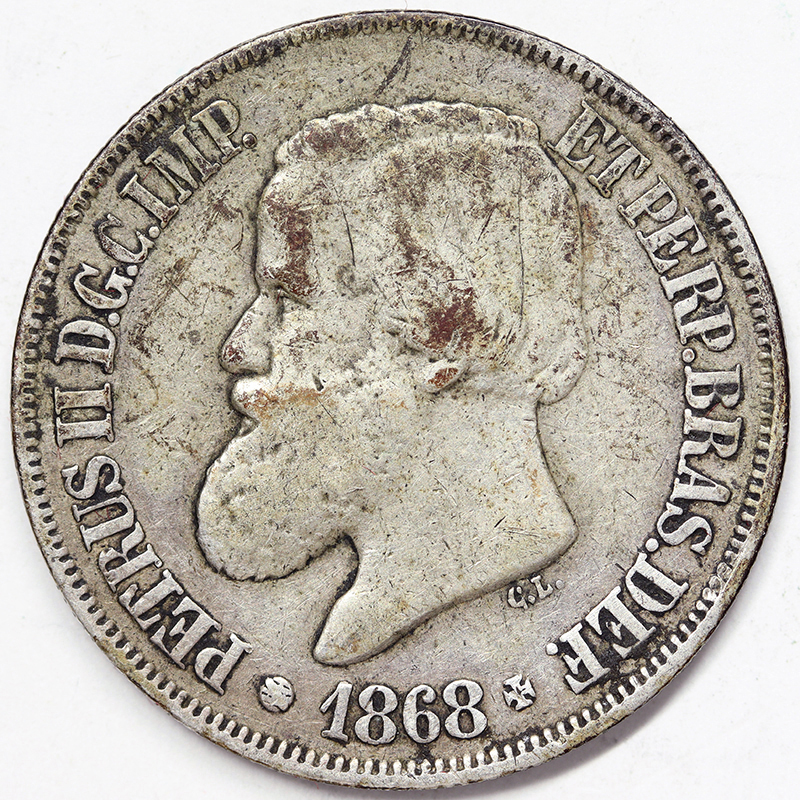 BRASILE 500 Reis 1868 Pedro II Argento 835 ‰ 6,25 gr. #6051