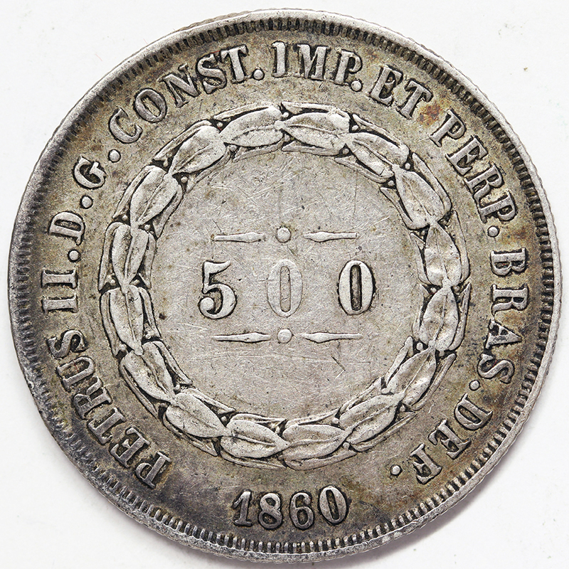 BRASILE 500 Reis 1860 Pedro II Argento 917 ‰ 6,37 gr. #6047