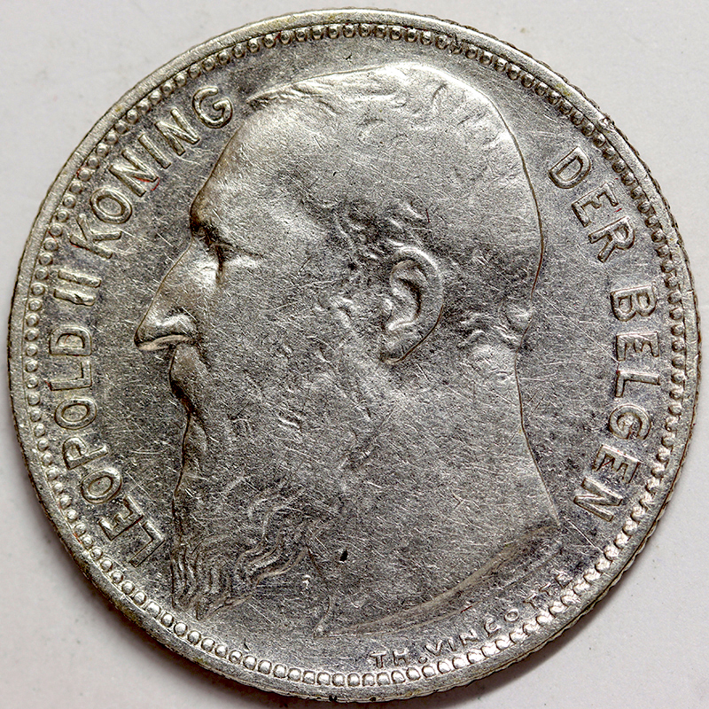 BELGIO 1 Franco 1904 Legenda in Tedesco Argento 835‰ 5 gr. #6010