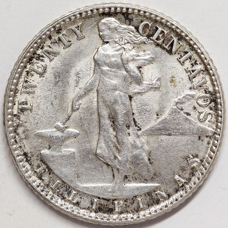 FILIPPINE 20 Centavos 1945 S Zecca San Francisco Argento 750‰ 4 gr. #3891